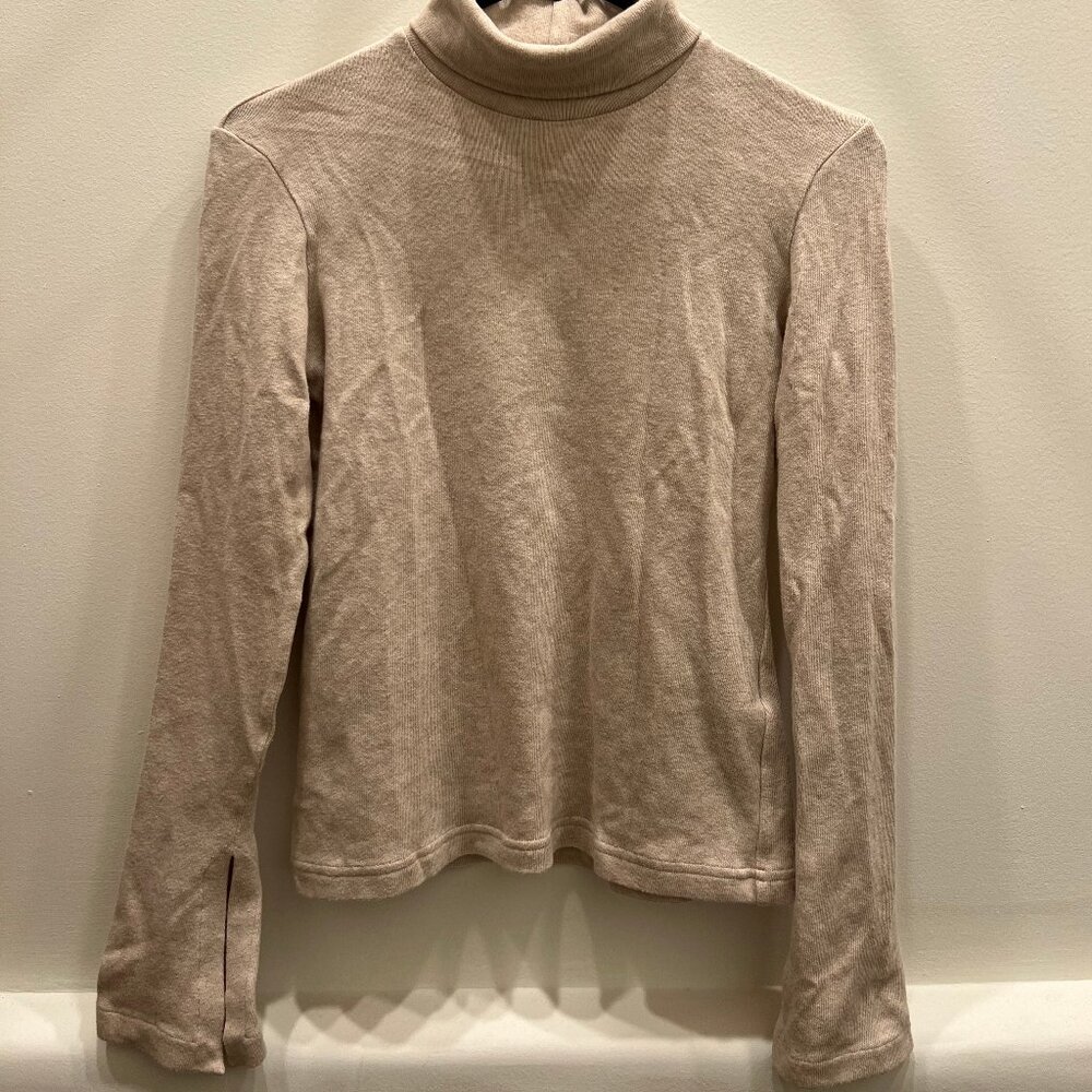 Women's Nalu Bodywear Organic Cotton Ribbed Turtleneck Tan Size Small
